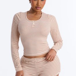 Nap With Me Brown Long Sleeve Henley Pajama Short Set