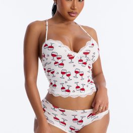 Raise A Glass White/combo Cami Pajama Short Set