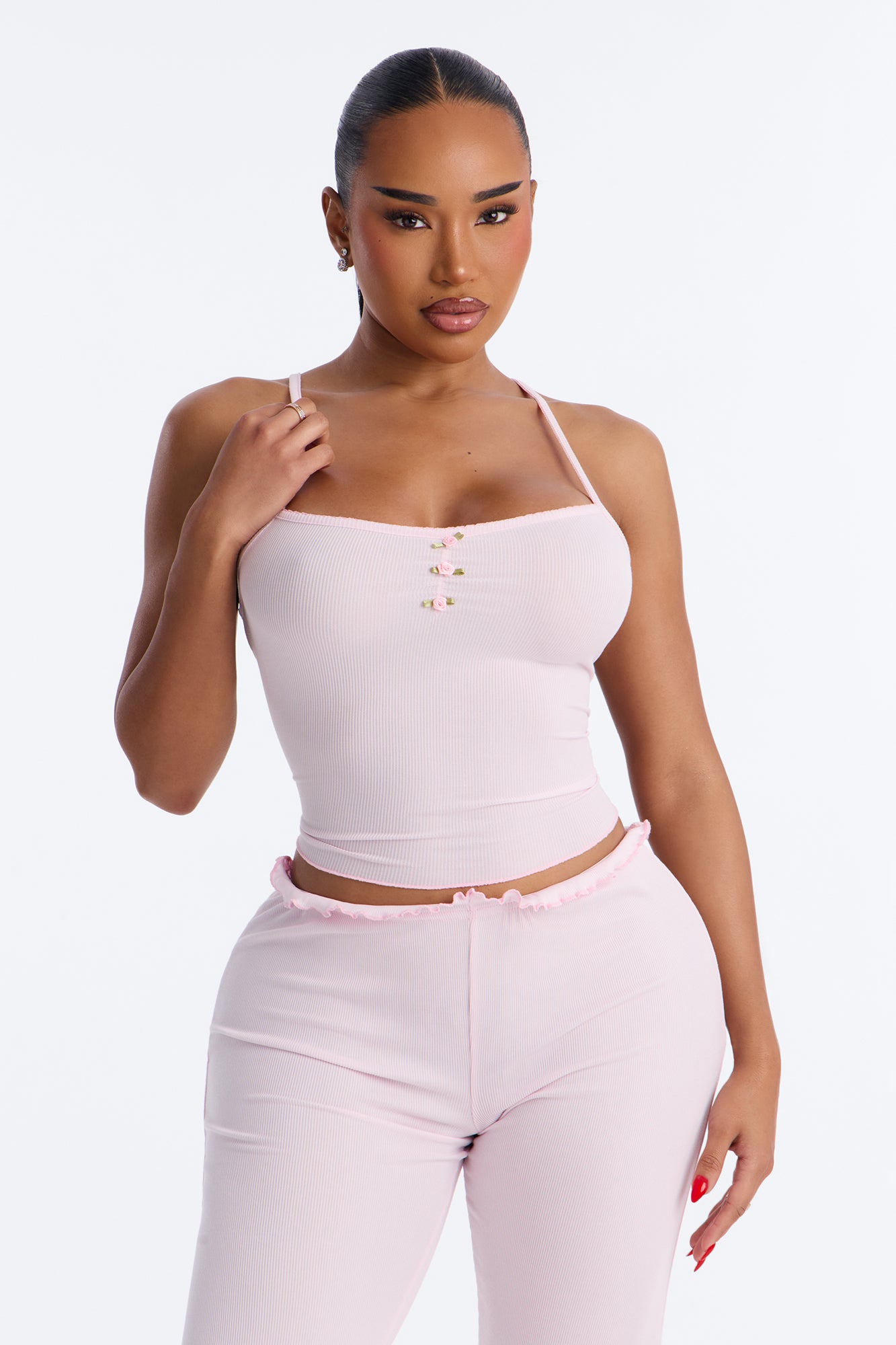 Dozing Off Light Pink Ribbed Pajama Pant Set - Image 2