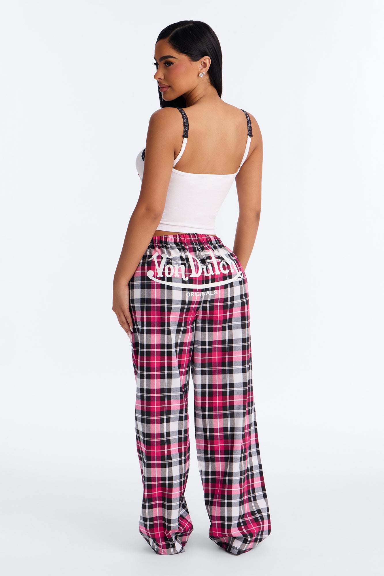 Verilunes Black/Pink Plaid Star Pajama Pant Set - Image 4