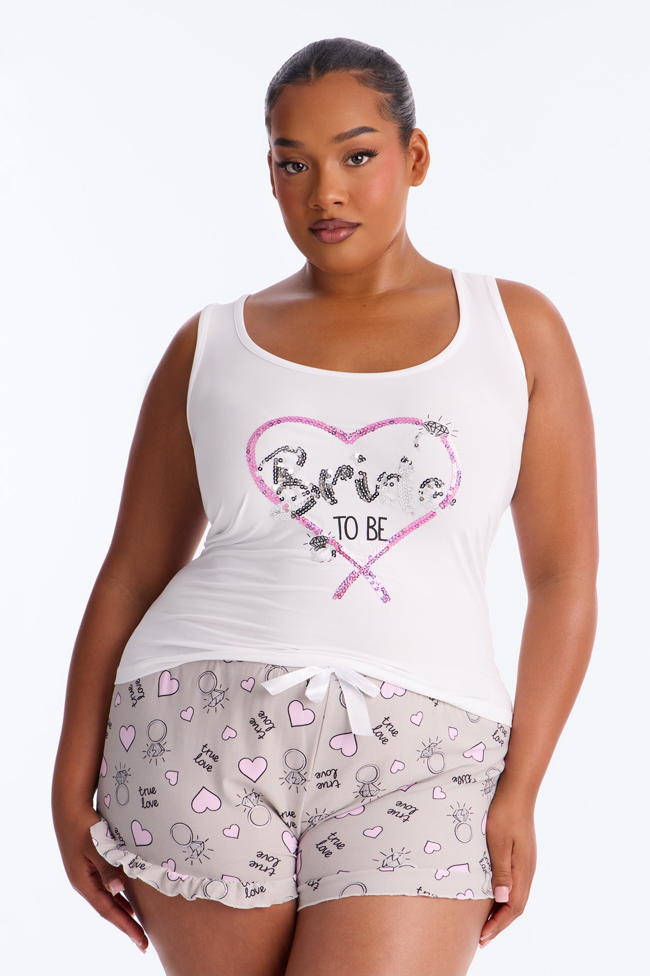 Bridal Era White/combo Tank & Short Pajama Set - Image 4