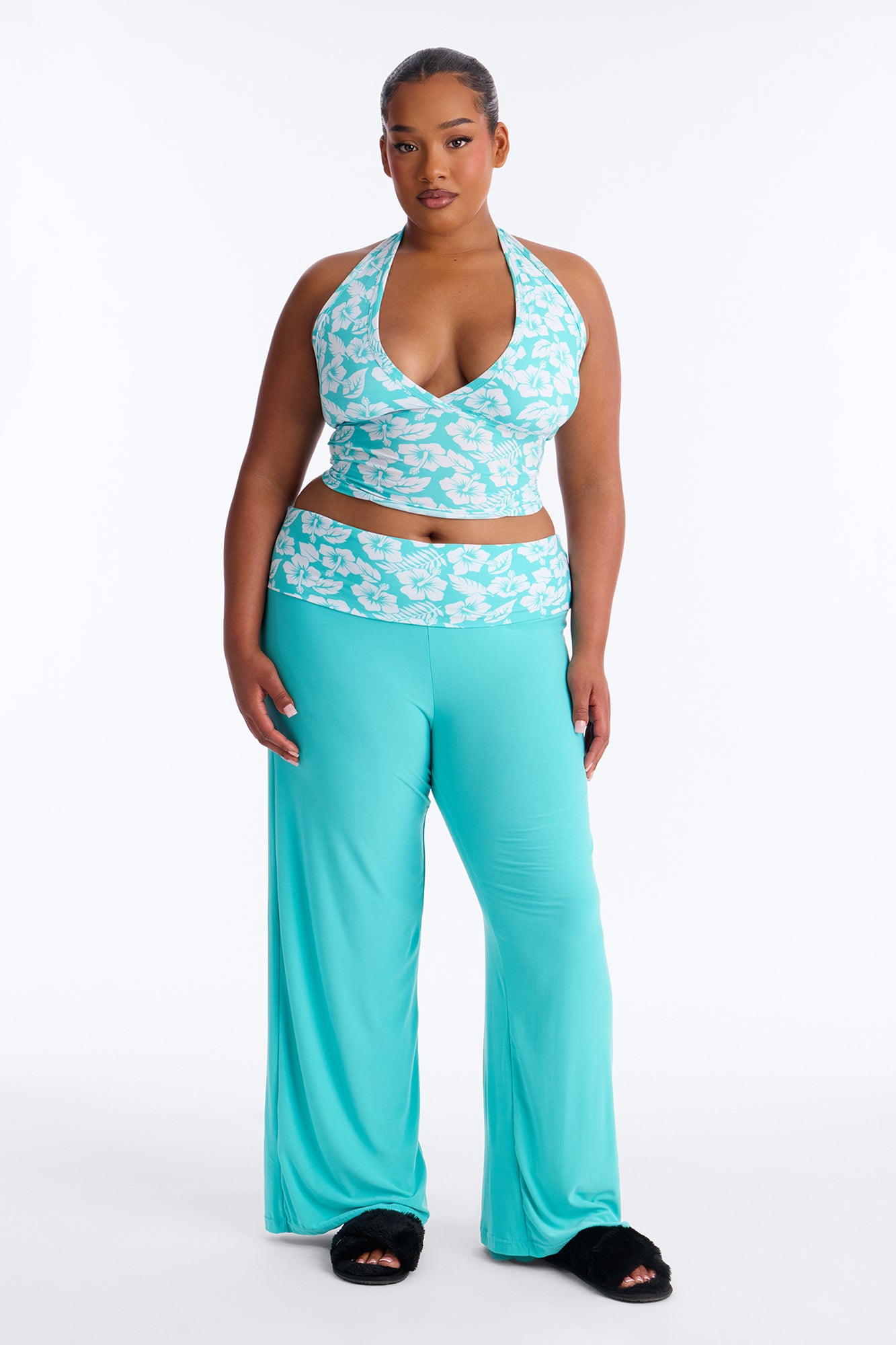 Tropical Beauty Turquoise/combo Foldover Pajama Pant Set - Image 4