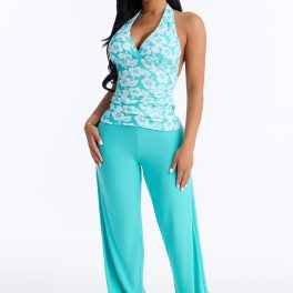 Tropical Beauty Turquoise/combo Foldover Pajama Pant Set