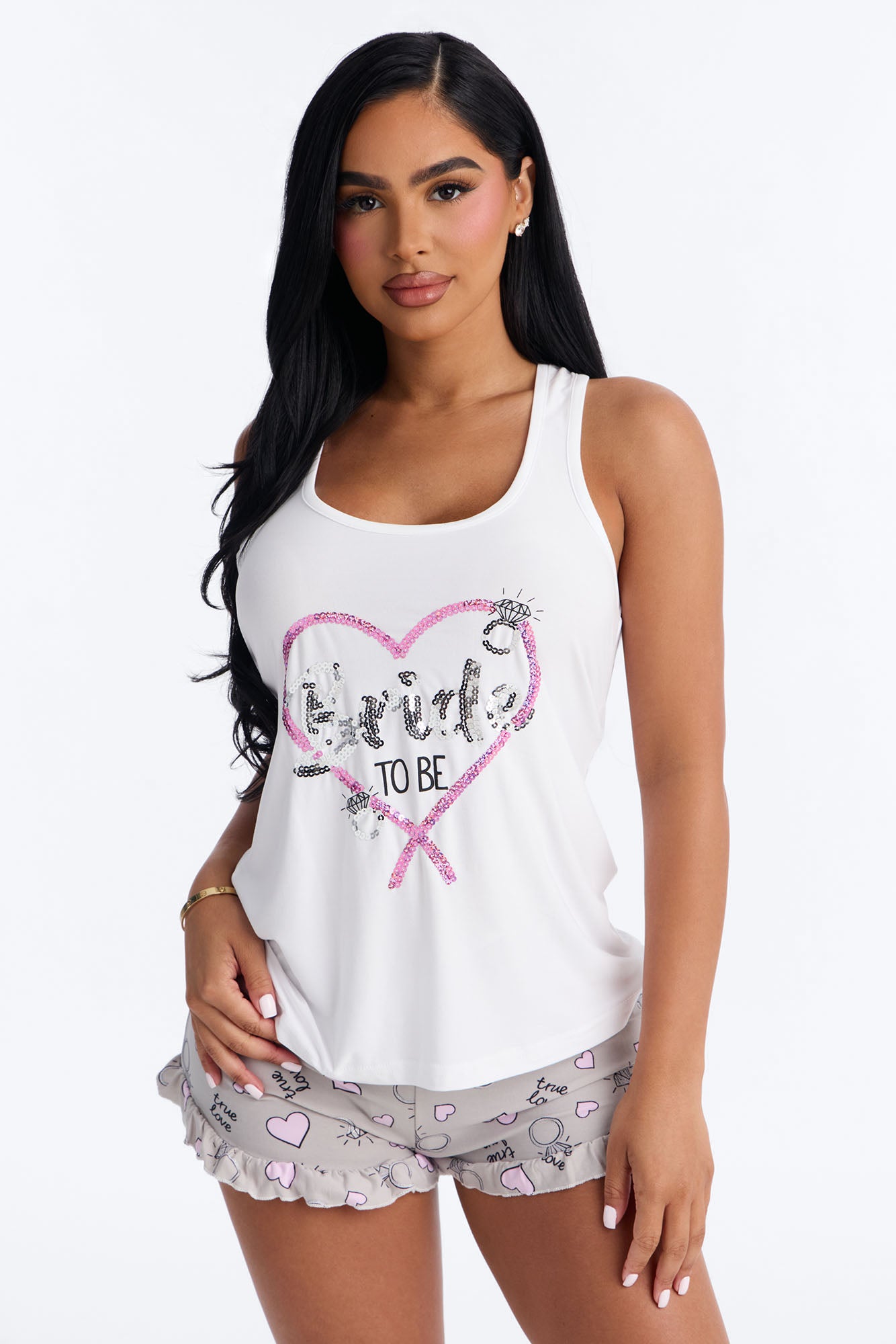 Bridal Era White/combo Tank & Short Pajama Set - Image 2