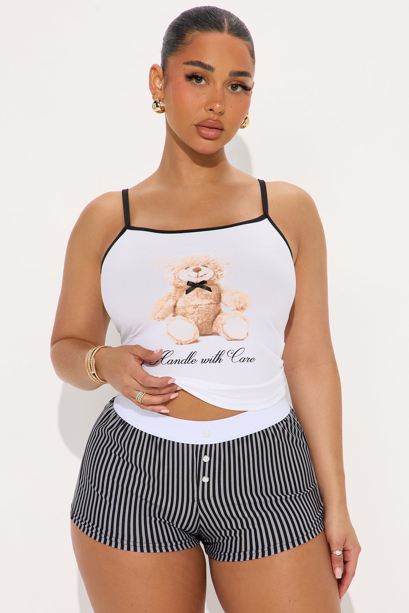 Handle With Care Black/White Pajama Boxer Short Set