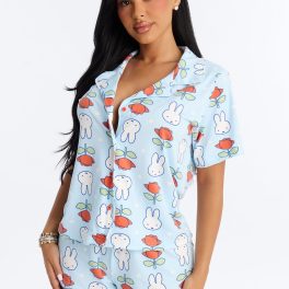 Verilunes Blue/combo Floral Pajama Short Set