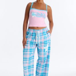 Verilunes Pink/combo Plaid Star Pajama Pant Set