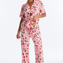 Verilunes Pink/combo Flowers & Bows Pajama Pant Set