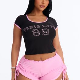 Paris Love 89 Black/Pink Pajama Short Set