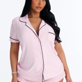 Squad Ready Pink/combo Notch Collar Pajama Short Set