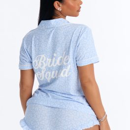Squad Ready Light Blue Notch Collar Pajama Short Set