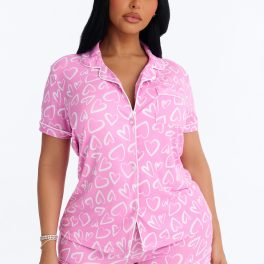 Love All Around Me Pink/combo Pajama Short Set