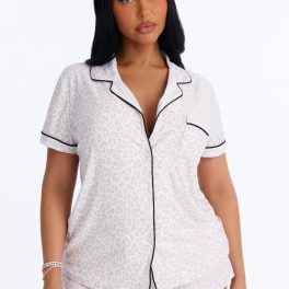 Ready White Notch Collar Pajama Short Set