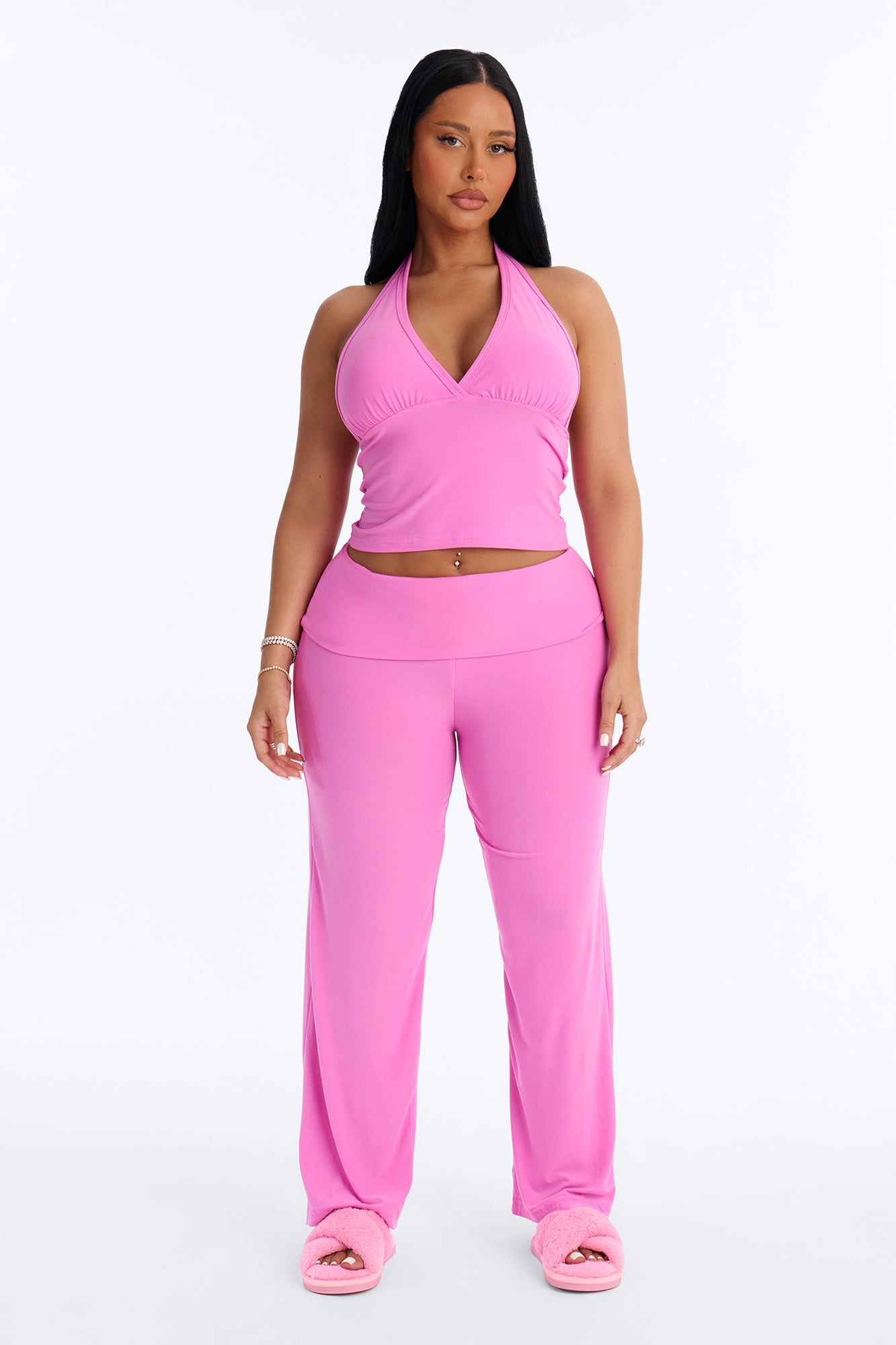 Verilunes Pink Halter Pajama Pant Set