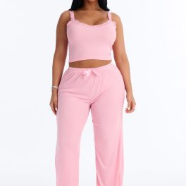 Sleep Late Pink Ribbed Pajama Pant Set