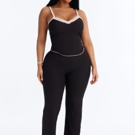 Verilunes Black/Pink Ribbed Pajama Pant Set
