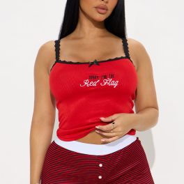 Red Flag Red/Black Pointelle Cami Pajama Boxer Short Set