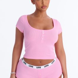 Quite Comfort Pink Ribbed Pajama Short Set