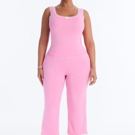 Stay With Me Pink Lace Trim Pajama Capri Pant Set