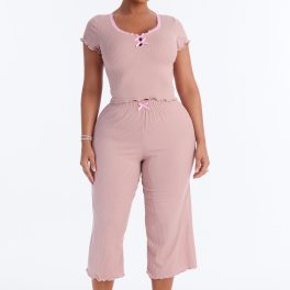 Mocha Short Sleeve Scoop Pajama Capri Set