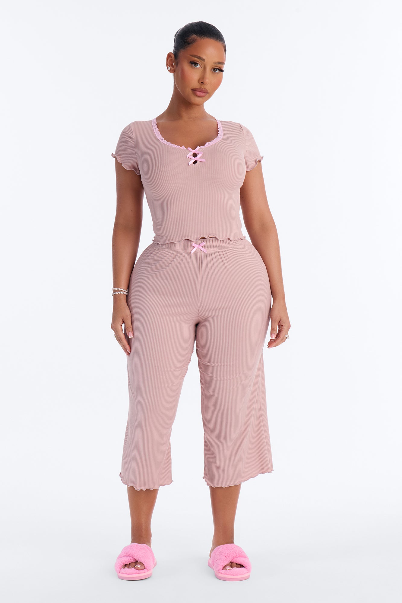 Mocha Short Sleeve Scoop Pajama Capri Set