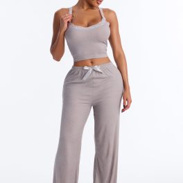 Sleep Late Heather Grey Ribbed Pajama Pant Set