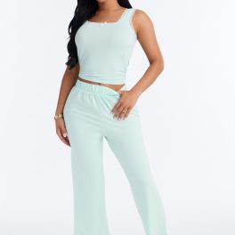 Stay With Me Mint Lace Trim Pajama Capri Pant Set