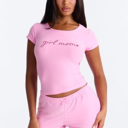 Girl Mom Pink Cropped Pajama Short Set