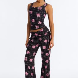Petty Dreams Black/Pink Tank Pajama Foldover Pant Set