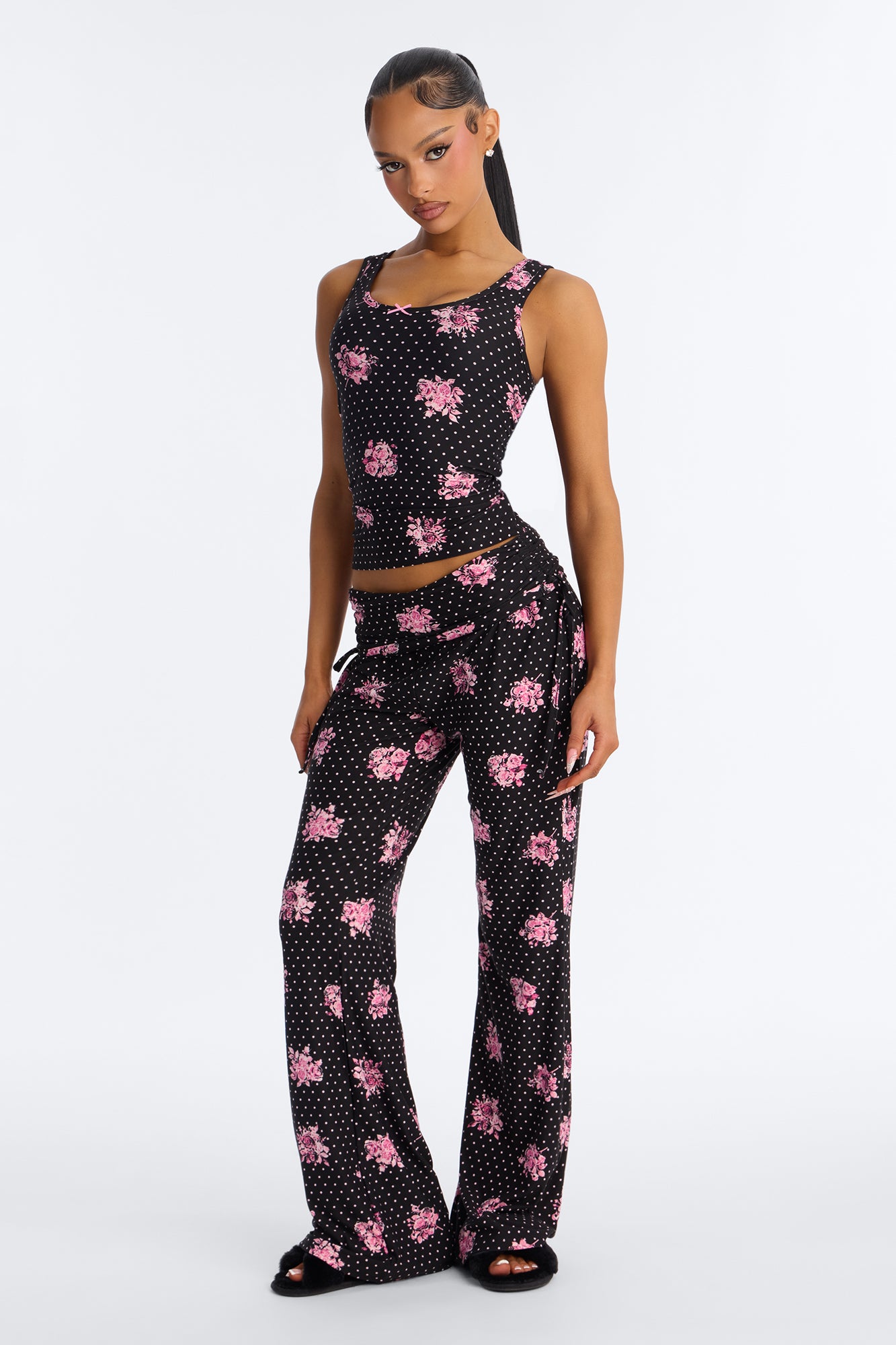 Petty Dreams Black/Pink Tank Pajama Foldover Pant Set