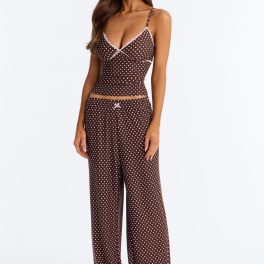 Brown/combo Polka Dot Cami Pajama Pant Set