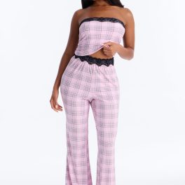 Sleeping Pretty Pink Tube Top Pajama Flare Pant Set