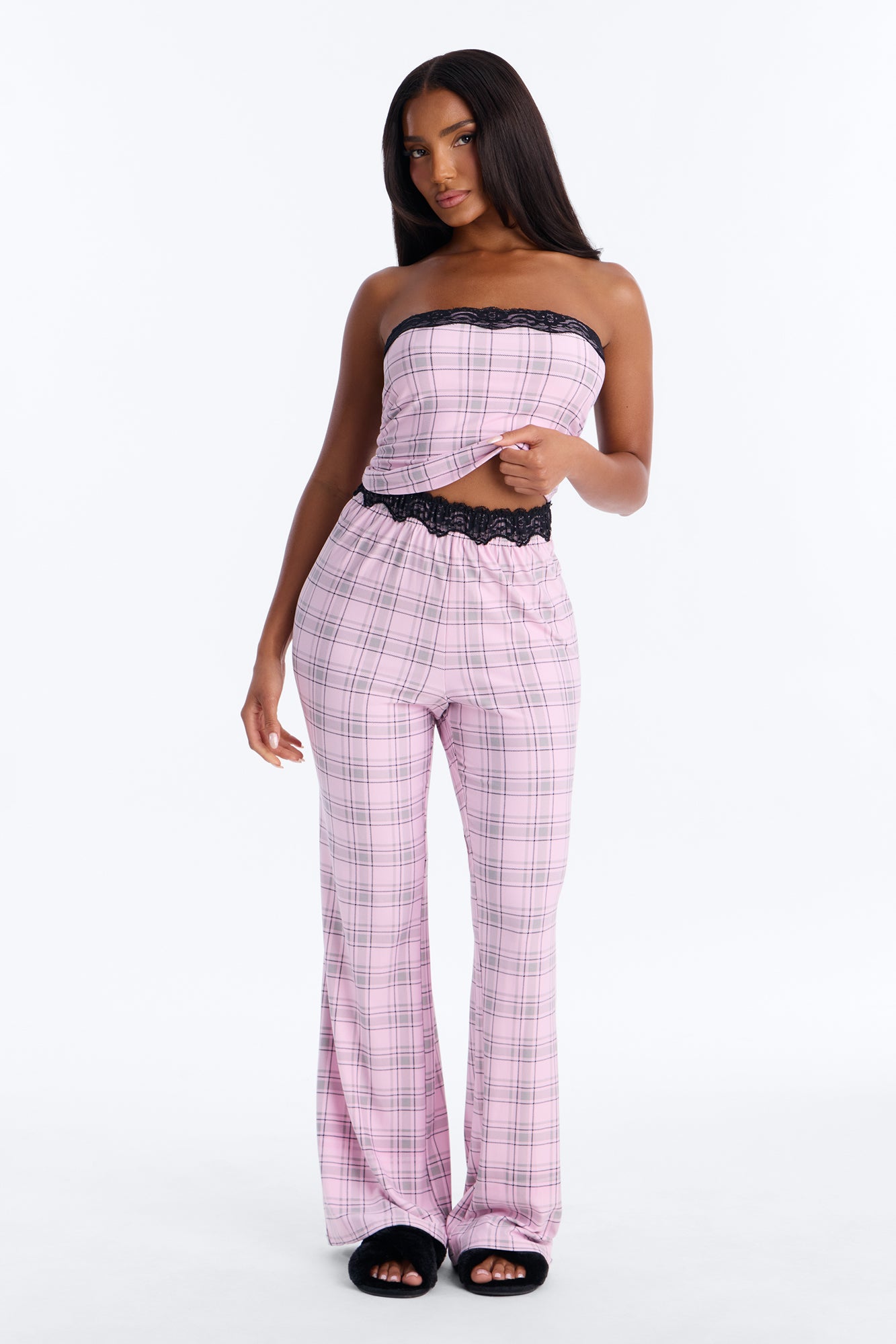 Sleeping Pretty Pink Tube Top Pajama Flare Pant Set