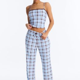 Blue/combo Plaid Cami Pajama Pant Set
