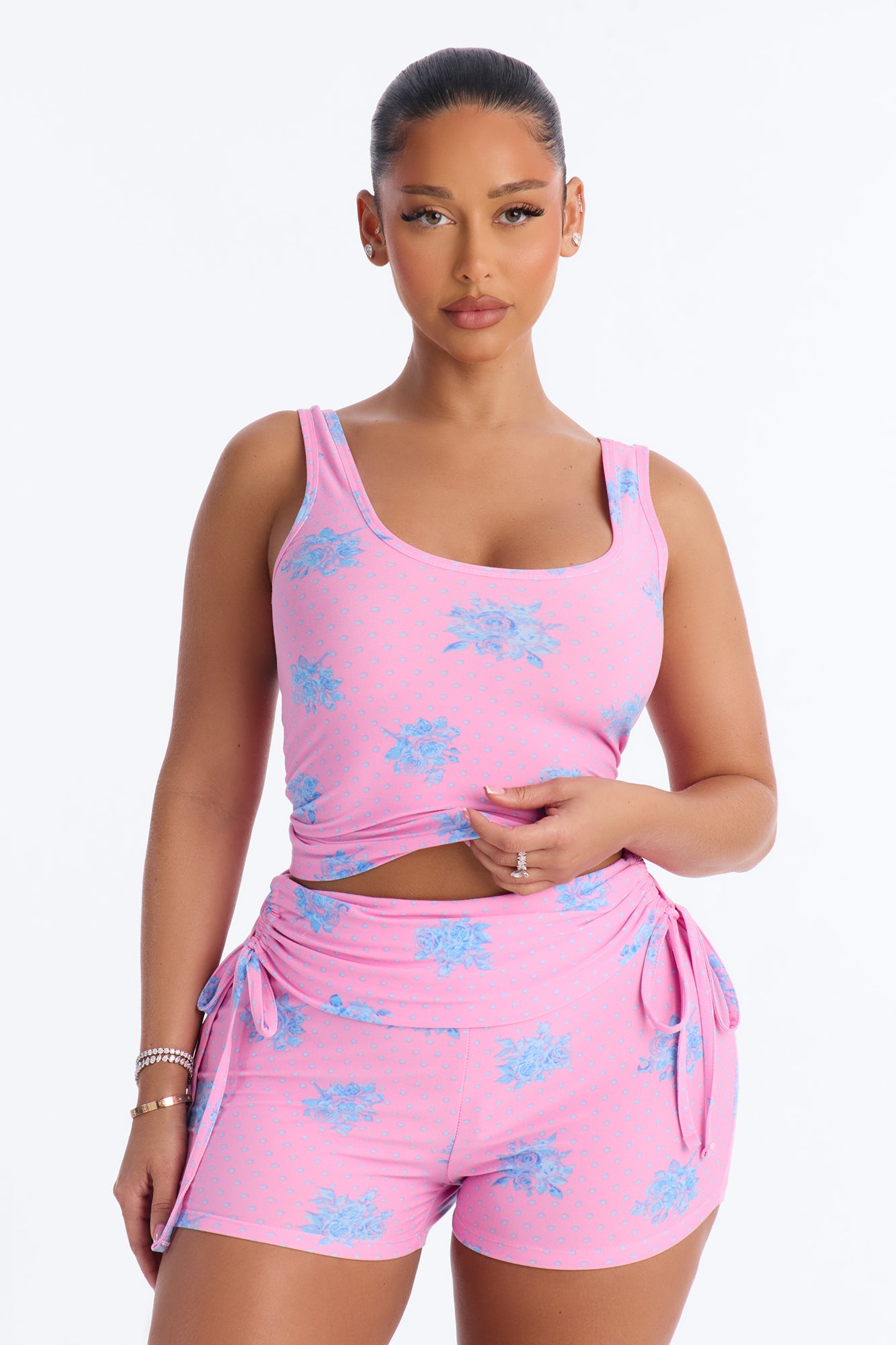 Soft Promises Pink/combo Cami Pajama Foldover Short Set