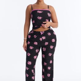 Black/Pink Floral Cami Pajama Pant Set