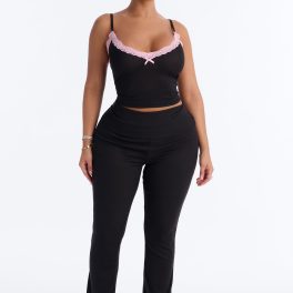 Falling For You Black/Pink Foldover Pajama Pant Set