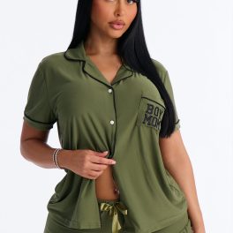 Boy Mom Green/combo Camo Pajama Notch Collar Set
