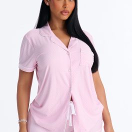 Snuggle All Night Pink Button Up Pajama Short Set