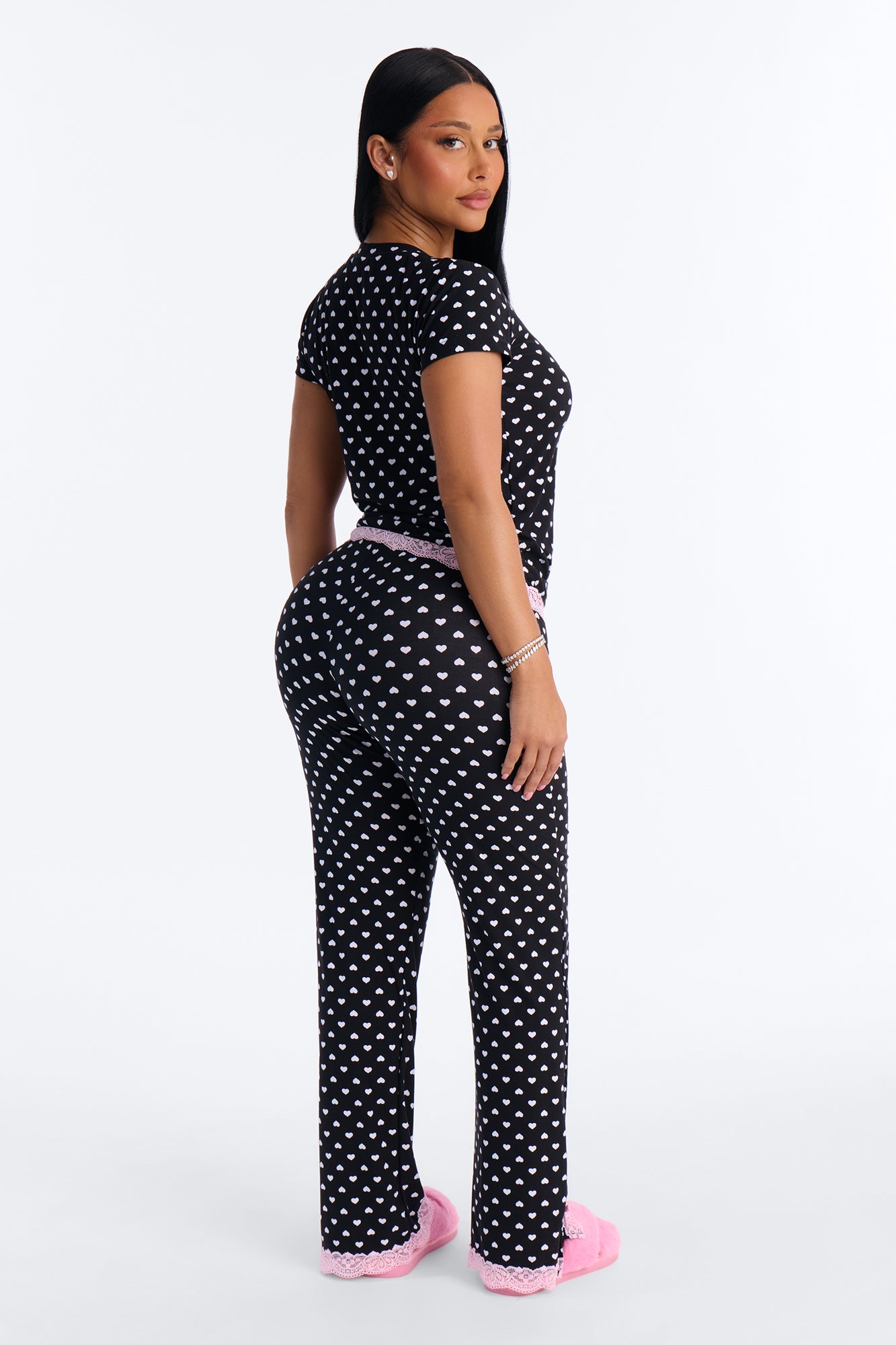 Soft Ease Black/Pink Lace Trim Pajama Pant Set - Image 4