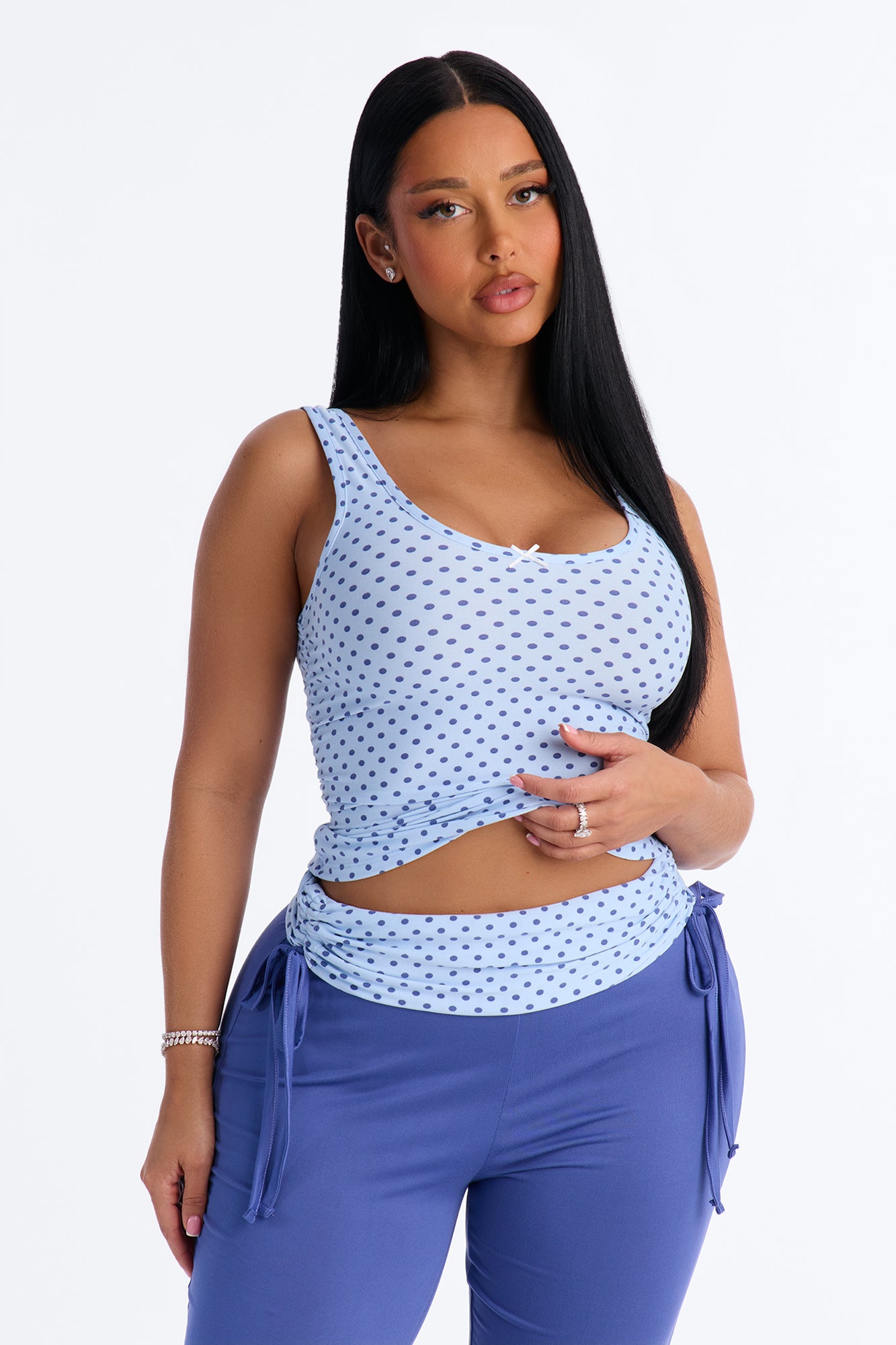Petty Dreams Blue/combo Tank Pajama Foldover Pant Set - Image 2