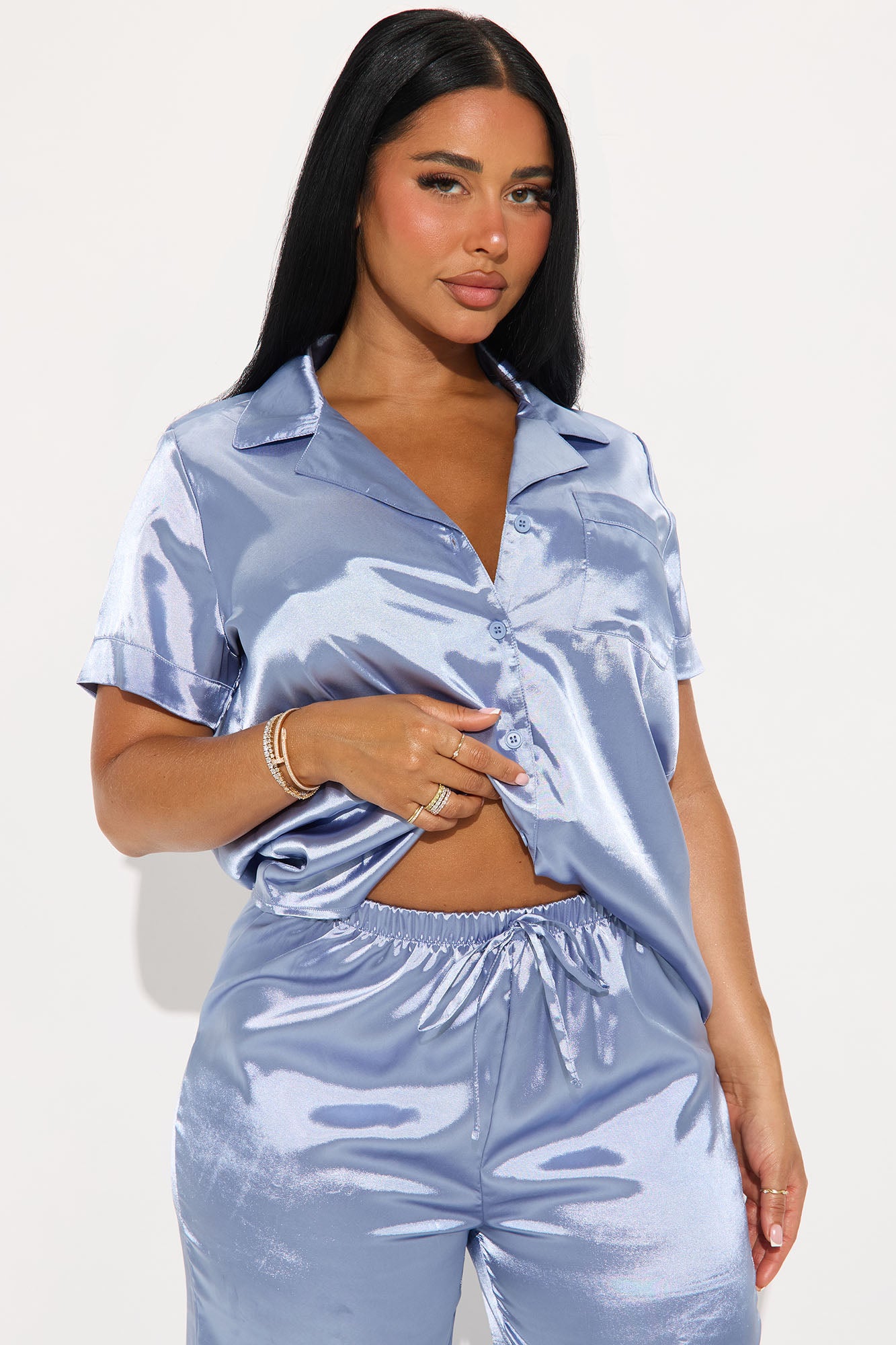 Pillow Fight Light Blue Satin Pajama Pants Set - Image 2