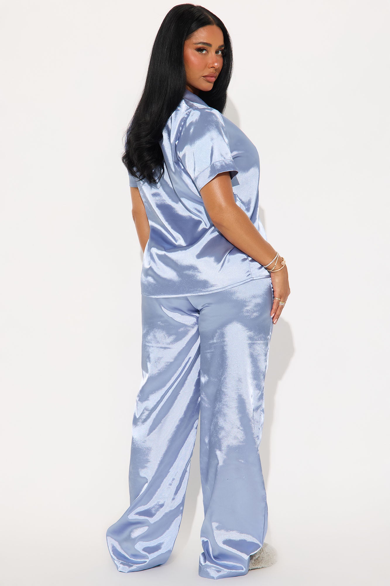 Pillow Fight Light Blue Satin Pajama Pants Set - Image 3