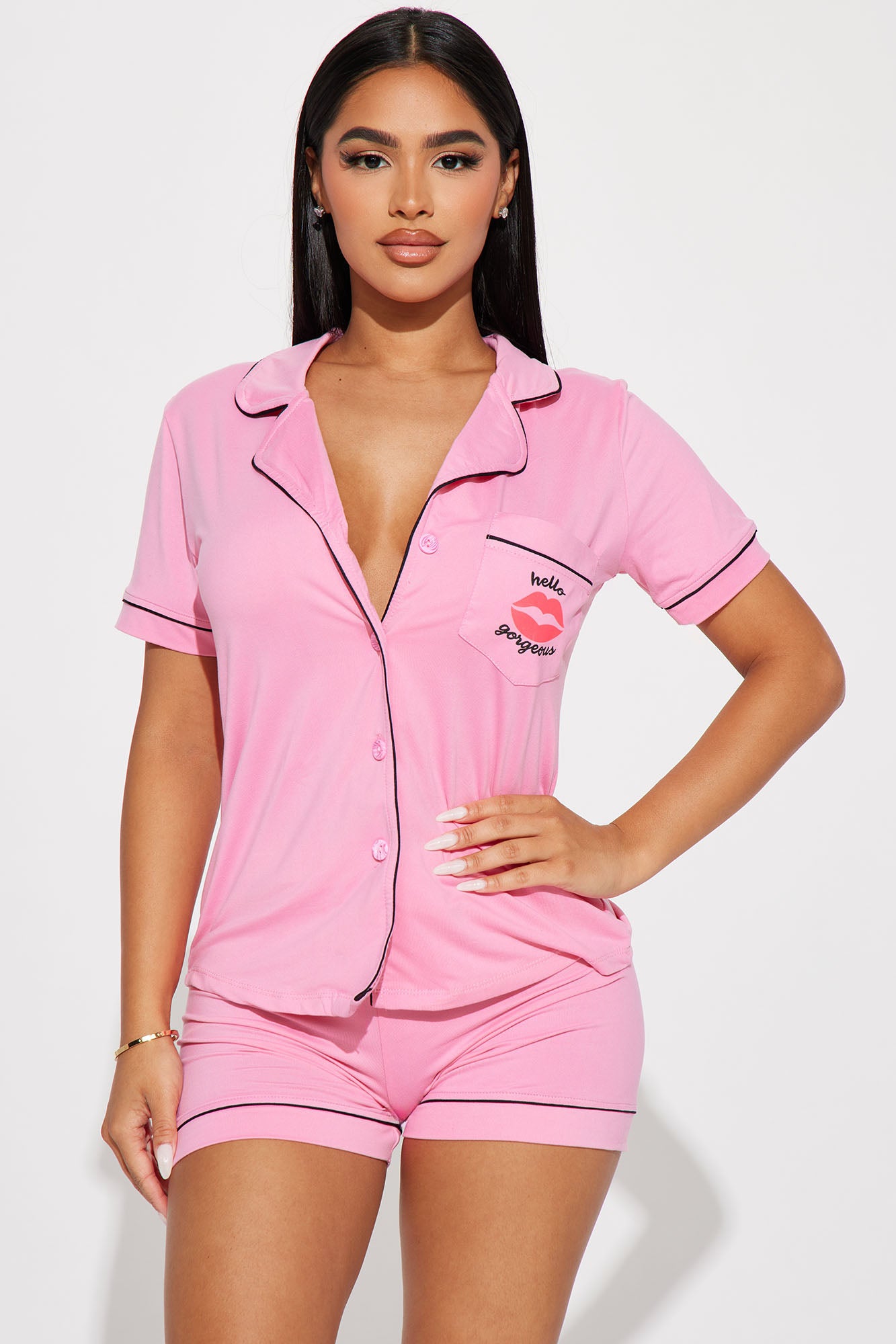 Hello Gorgeous Pink Pajama Short Set