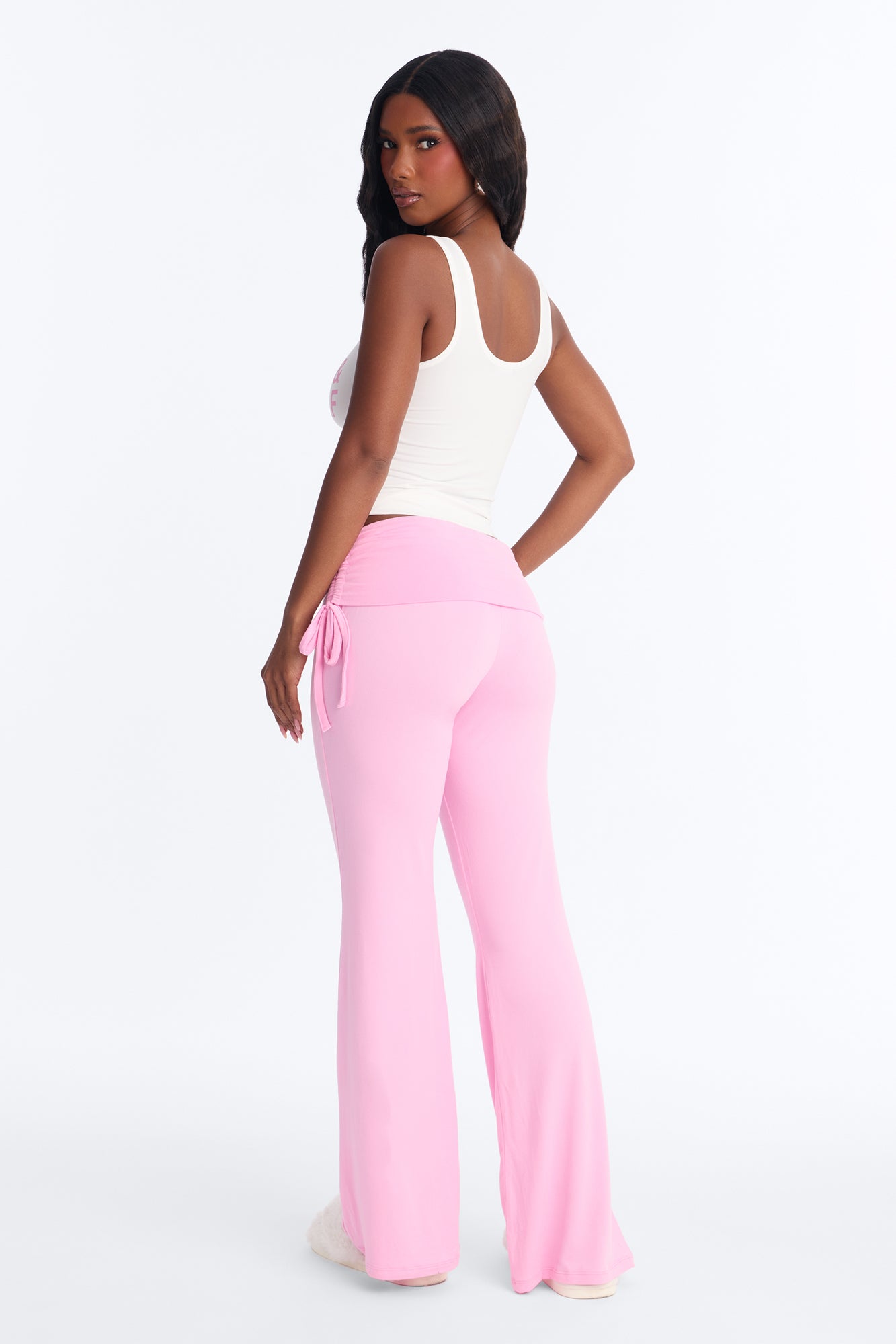 Petty Dreams White/Pink Tank Pajama Foldover Pant Set - Image 4