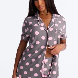 Grey/combo Button Up Pajama Short Set