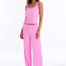 Staying In Hot Pink Striped Pajama Pant Set