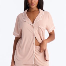 In The Morning Mocha Pajama Short Sleeve Short Set