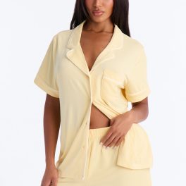 In The Morning Butter Yellow Pajama Short Sleeve Short Set