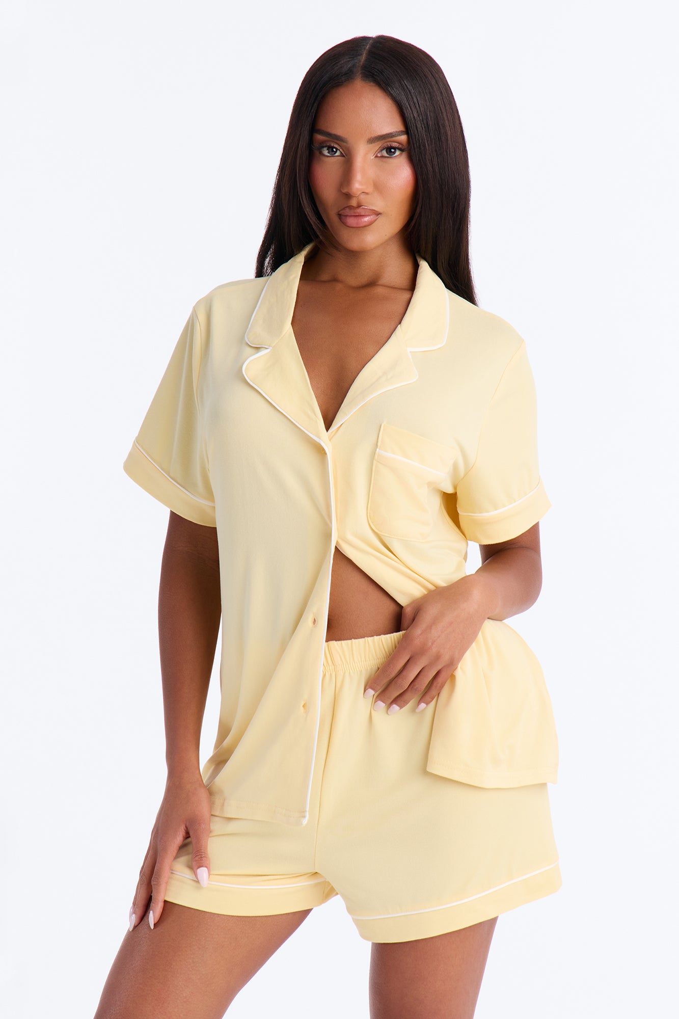 In The Morning Butter Yellow Pajama Short Sleeve Short Set